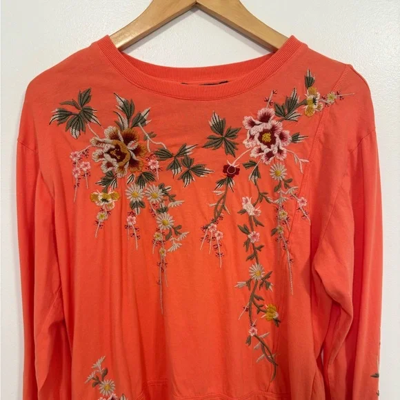 Johnny Was Acacia Seamed Relaxed Long Sleeve Tee Orange M - Picture 5 of 10